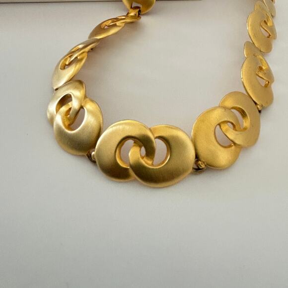 MAXINE DENKER Rare Vintage 80's Modernist Choker Maximalist Matte Goldtone Artsy - Picture 12 of 14